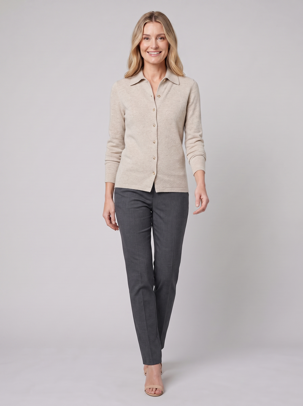 Ridley Wool-Blend Knit Cardigan in beige – front view