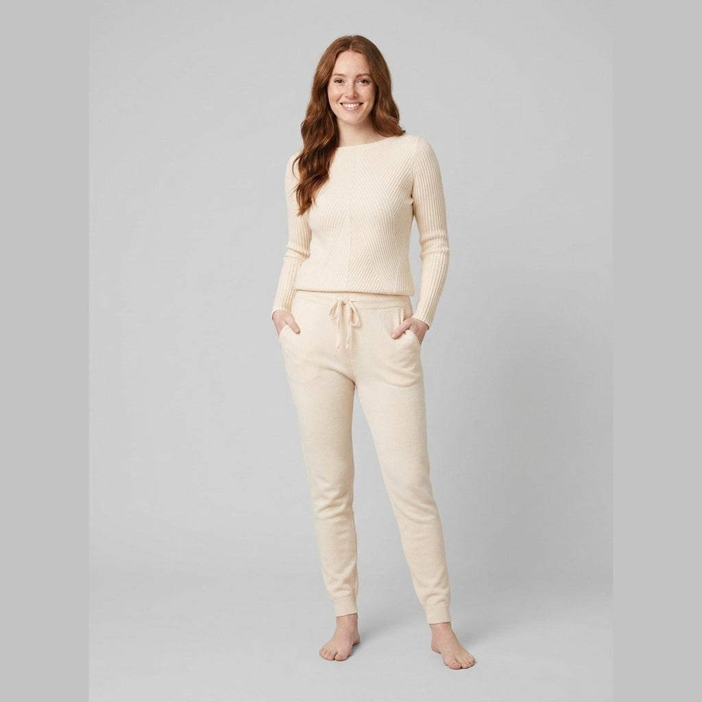 Rina | Ribbed Knit Tracksuit – front view – apricot
