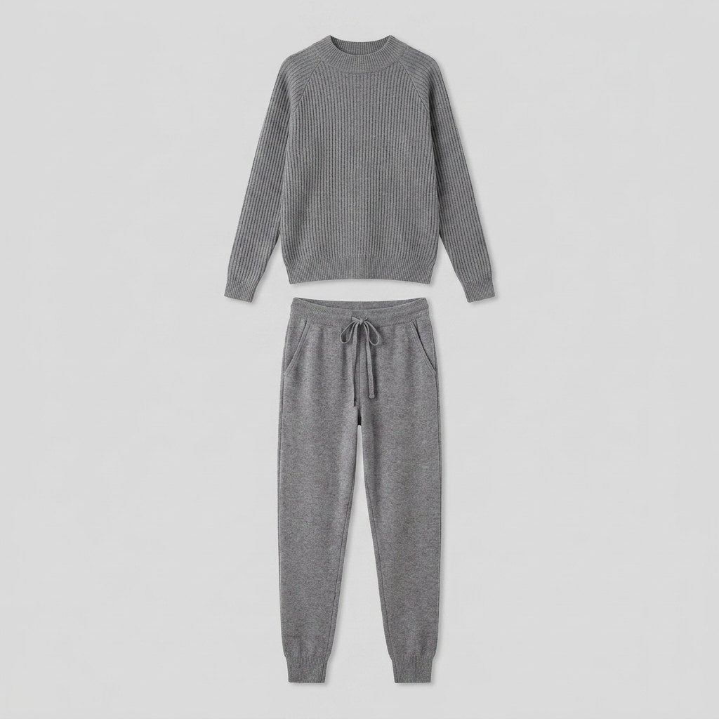 Rina | Ribbed Knit Tracksuit – flat lay view