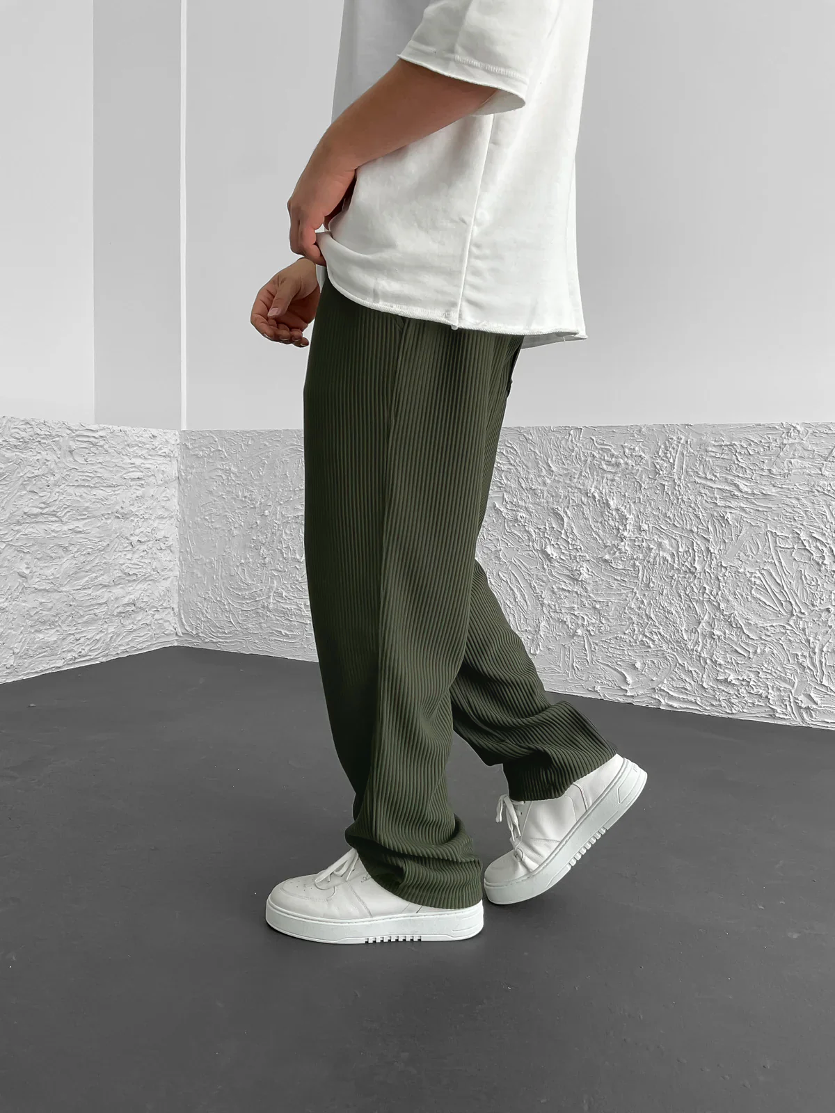 Rive Ribbed Relaxed Fit Trousers – styled view