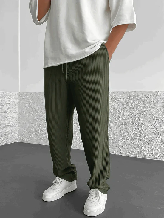 Rive Ribbed Relaxed Fit Trousers – styled view