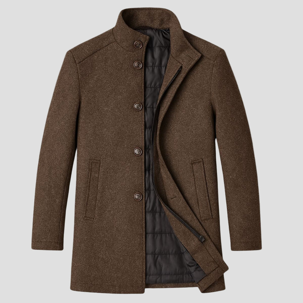 Roderick classic fit wool overcoat, front view