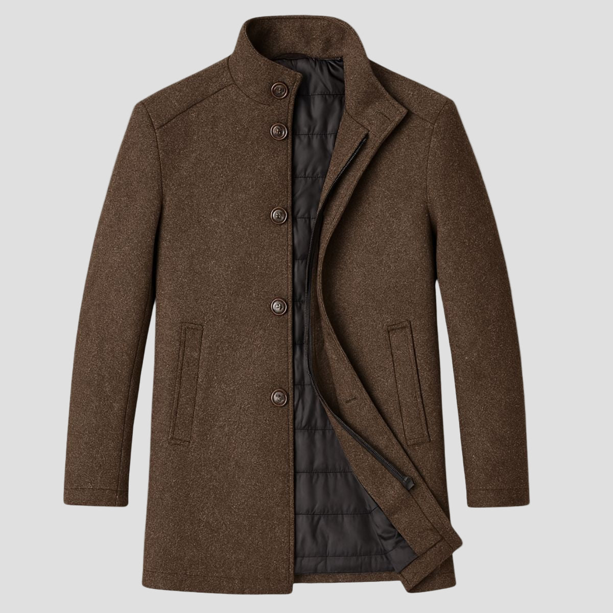 Roderick classic fit wool overcoat, front view