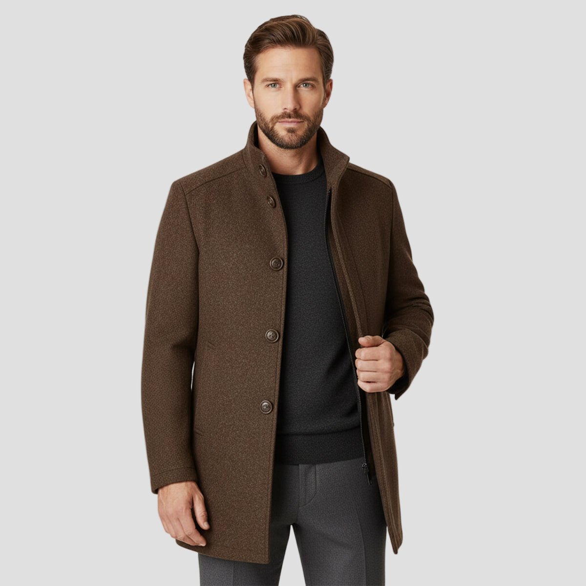 Roderick classic fit wool overcoat, studio view