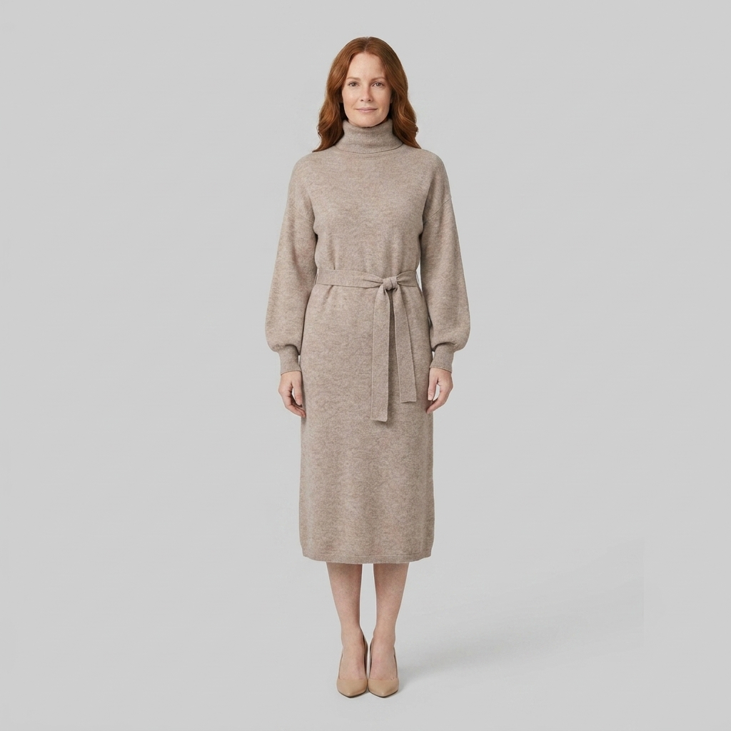 Romilly | Wool-Blend Turtleneck Knit Dress – front view