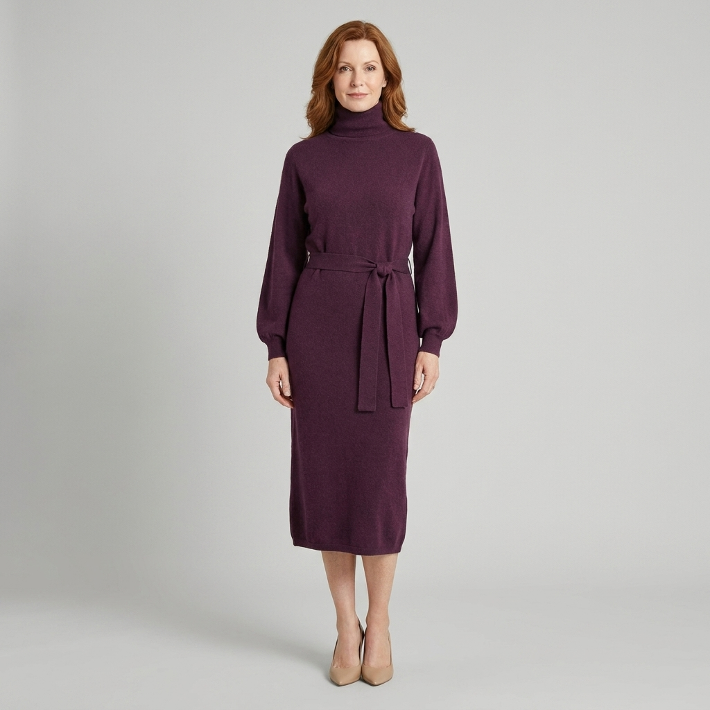 Romilly | Wool-Blend Turtleneck Knit Dress – styled view in purple