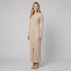 Romy | Ribbed Knit Zip-Front Maxi Dress by Vera Noir – in beige