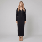 Romy | Ribbed Knit Zip-Front Maxi Dress by Vera Noir – in black