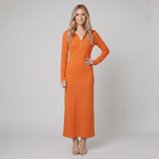 Romy | Ribbed Knit Zip-Front Maxi Dress by Vera Noir – in orange