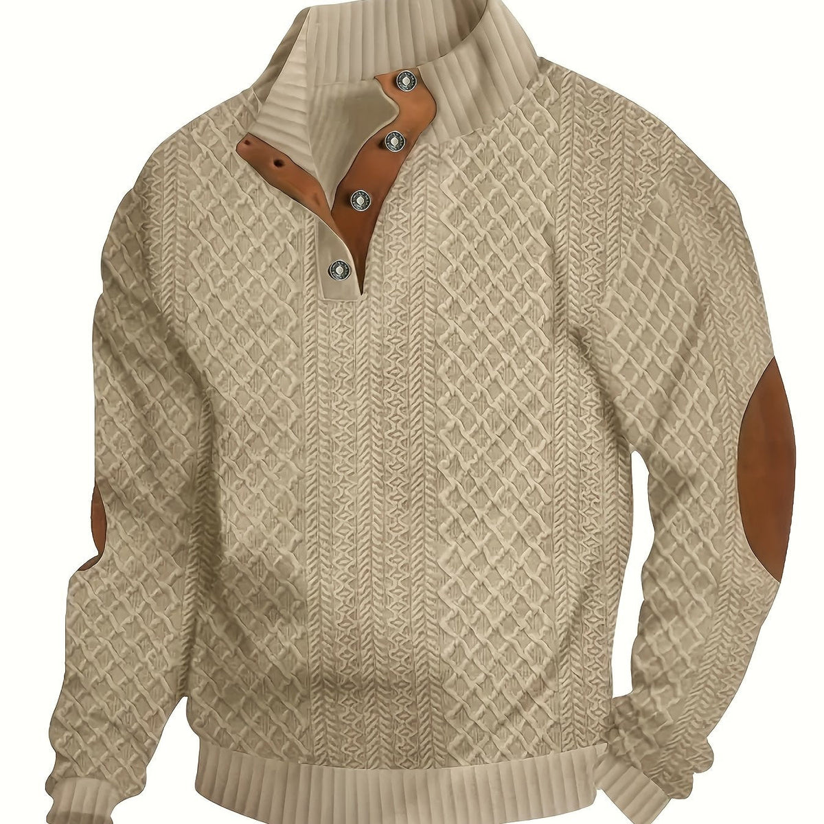 Ronan | Stand Collar Button Henley Sweater – front view