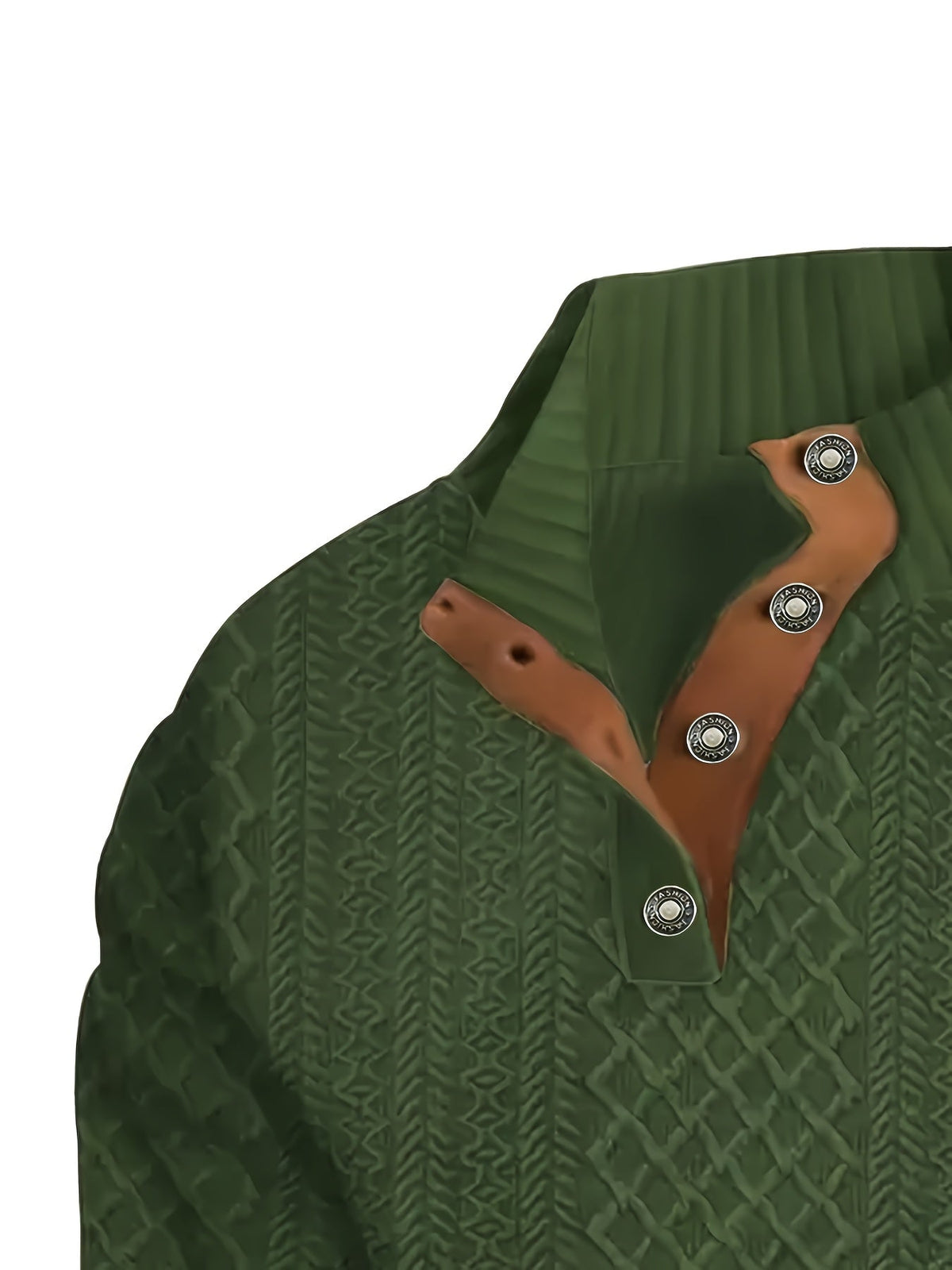 Ronan | Stand Collar Button Henley Sweater – detail view