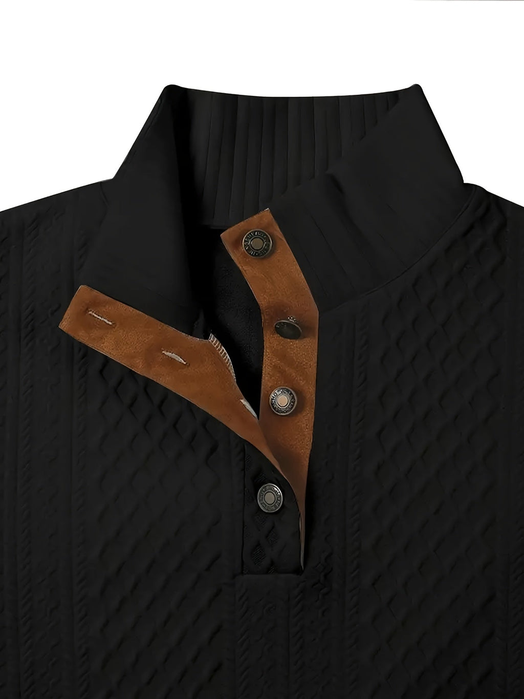 Ronan | Stand Collar Button Henley Sweater – close-up