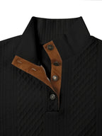 Ronan | Stand Collar Button Henley Sweater – close-up