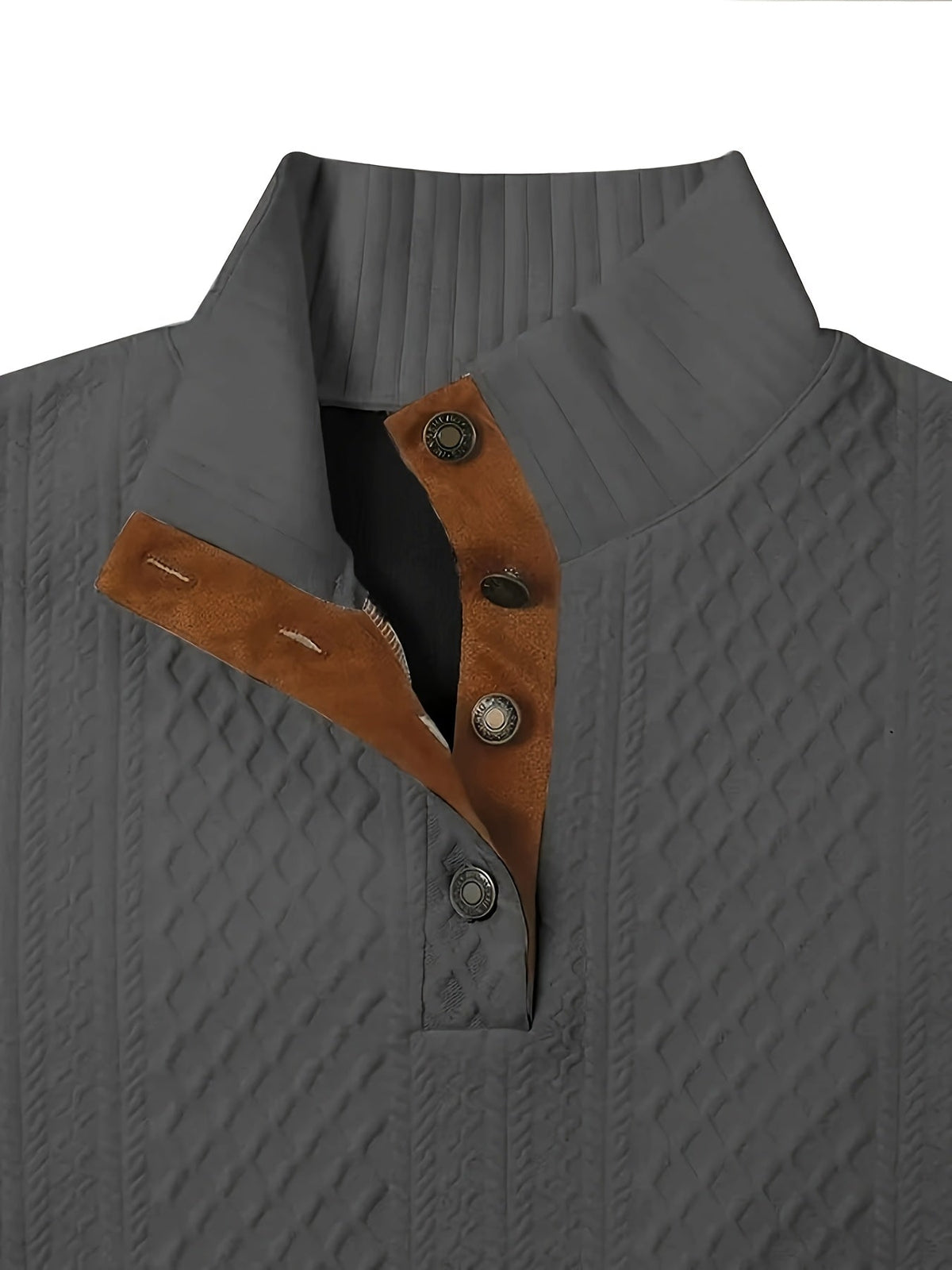 Ronan | Stand Collar Button Henley Sweater – close-up