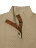 Ronan | Stand Collar Button Henley Sweater – close-up