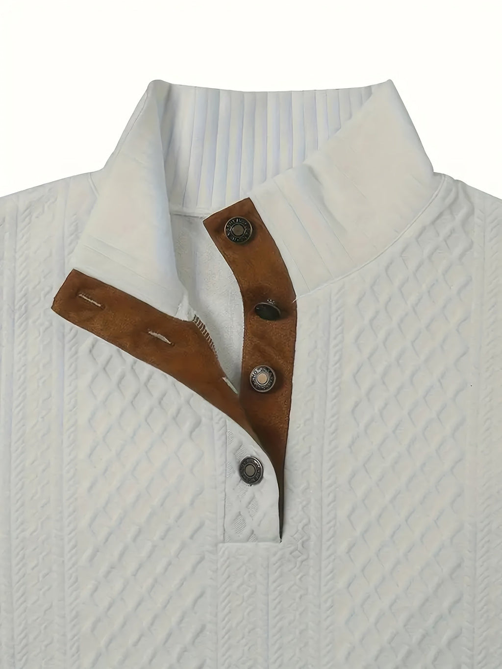 Ronan | Stand Collar Button Henley Sweater – close-up