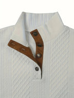 Ronan | Stand Collar Button Henley Sweater – close-up