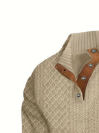 Ronan | Stand Collar Button Henley Sweater – detail view