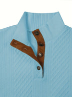 Ronan | Stand Collar Button Henley Sweater – close-up