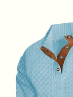 Ronan | Stand Collar Button Henley Sweater – detail view