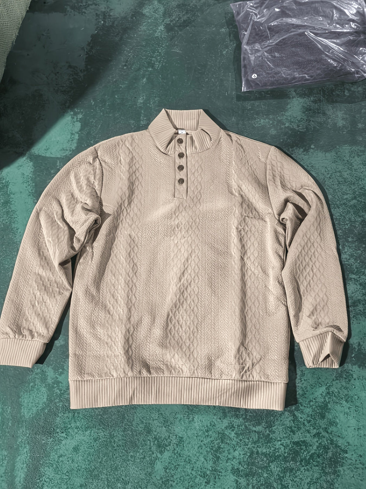 Ronan | Stand Collar Button Henley Sweater – front view
