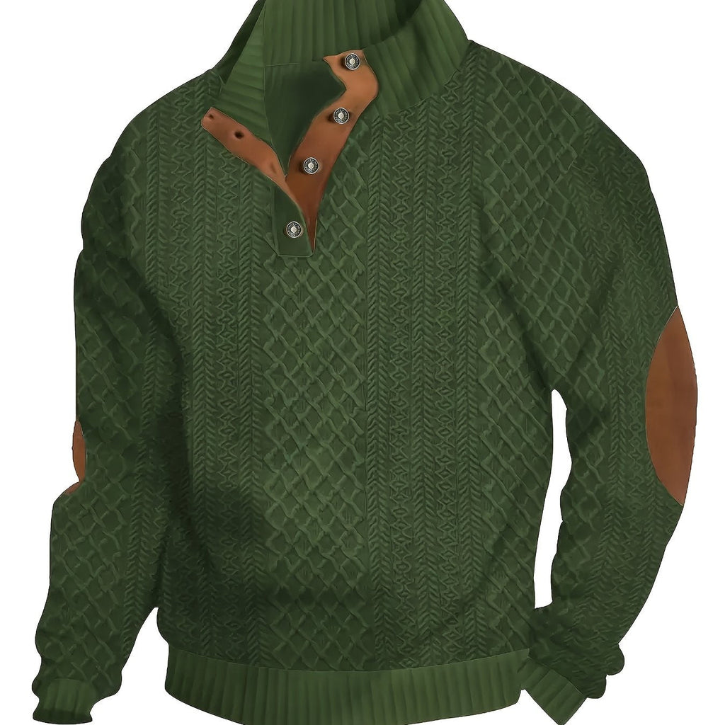 Ronan | Stand Collar Button Henley Sweater – front view