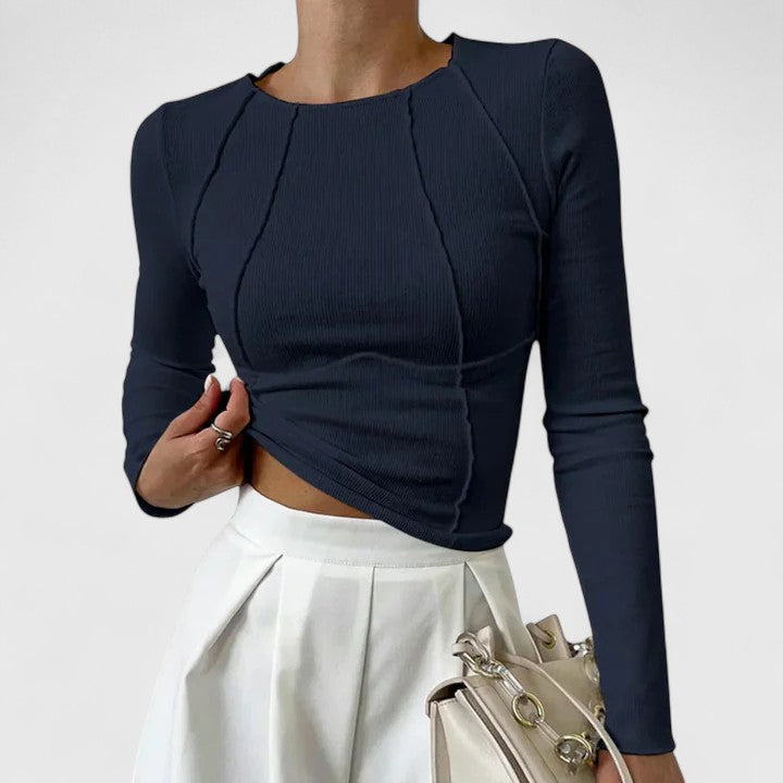 Rosa Comfortable Long Sleeve Top by Vera Noir, fabric detail view