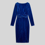 Rosalba | Long-Sleeve Velvet Bodycon Dress by Vera Noir – in royal blue