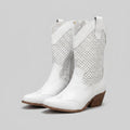 Rosalba | Perforated Mid-Calf Cowboy Boots – front view in white