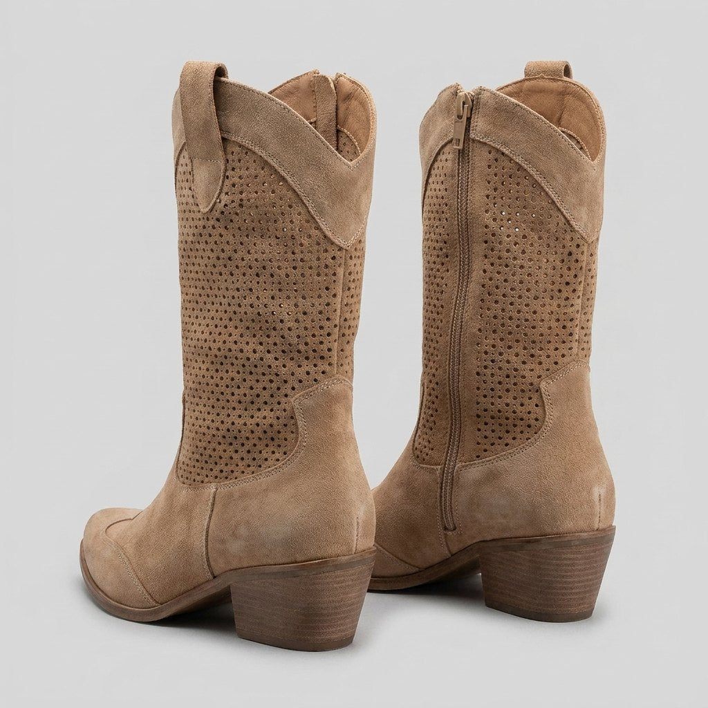 Rosalba | Perforated Mid-Calf Cowboy Boots – back view