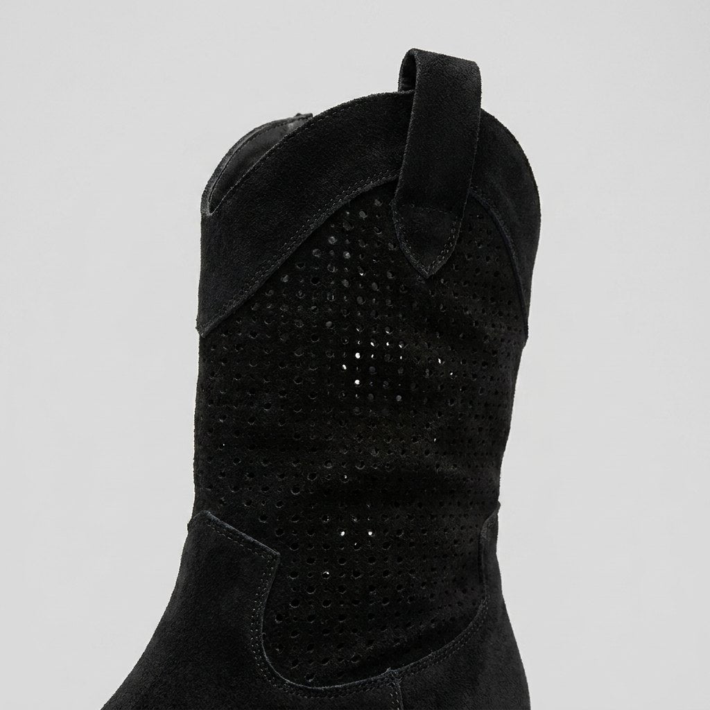 Rosalba | Perforated Mid-Calf Cowboy Boots – close-up