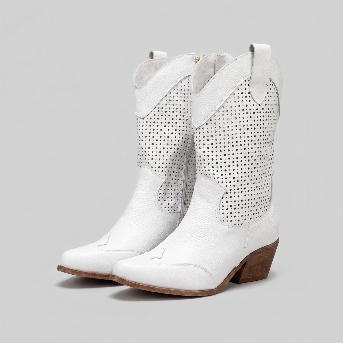 Rosalba | Perforated Mid-Calf Cowboy Boots – detail view