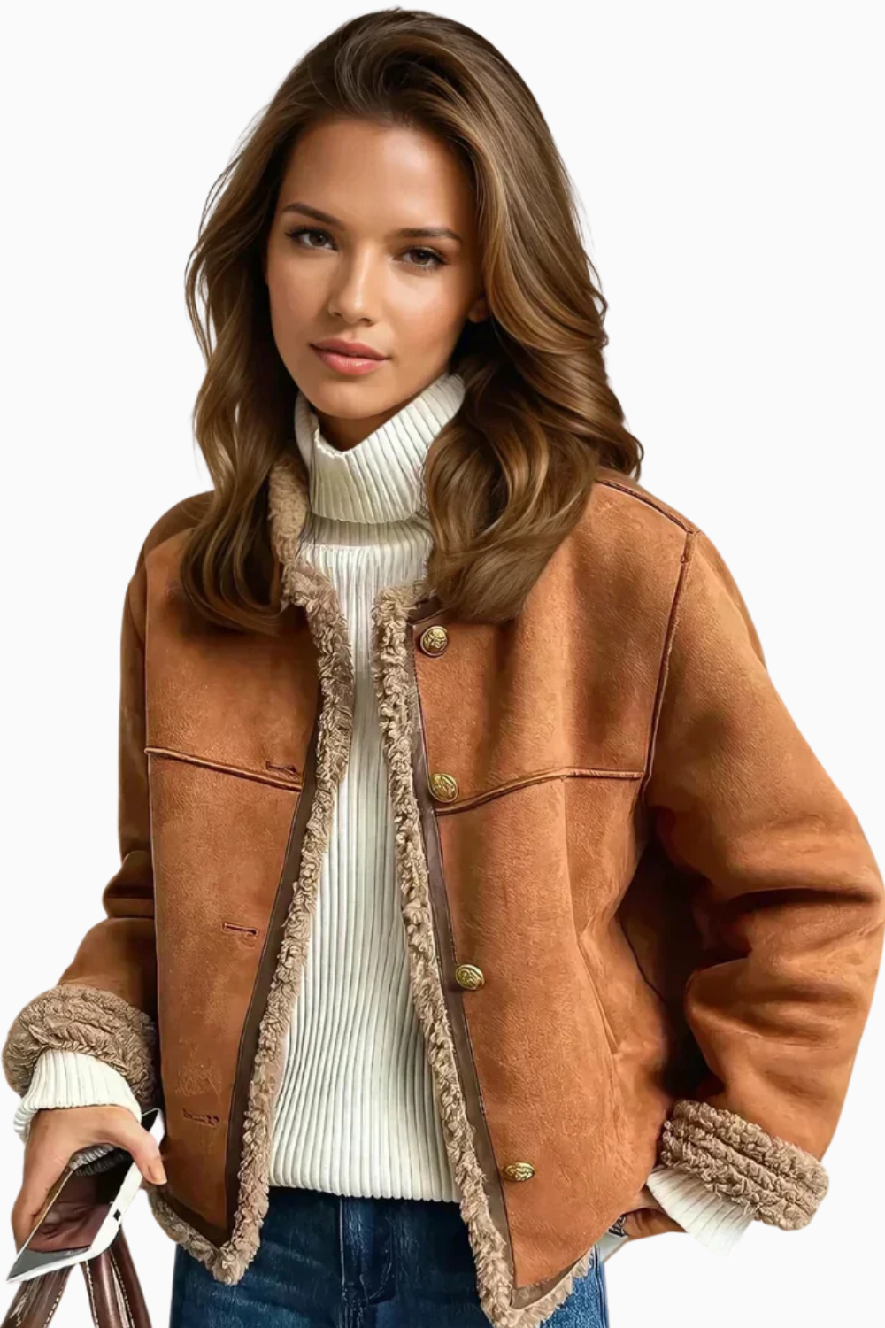 Rosali Buttoned Sheepskin Jacket – back view