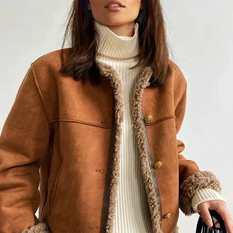 Rosali Buttoned Sheepskin Jacket – styled view