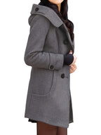 Rosanna | Hooded Double-Breasted Mid-Length Coat – side view, grey