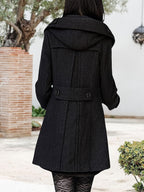 Rosanna | Hooded Double-Breasted Mid-Length Coat – back view, black