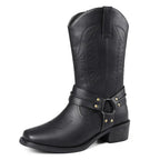 Roscoe western leather cowboy boots, back view showing stacked heel