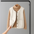 Ruth Sherpa Fleece Button-Front Vest by Vera Noir – front view