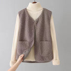 Ruth Sherpa Fleece Button-Front Vest by Vera Noir – back view