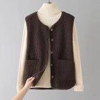 Ruth Sherpa Fleece Button-Front Vest by Vera Noir – detail view