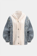 Sable Hooded Cable-Knit Denim Cardigan by Vera Noir – front view