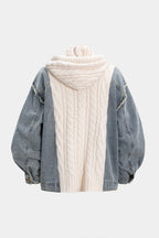 Sable Hooded Cable-Knit Denim Cardigan by Vera Noir – back view