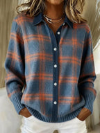 Sarah Brushed Plaid Button-Front Cardigan – front view