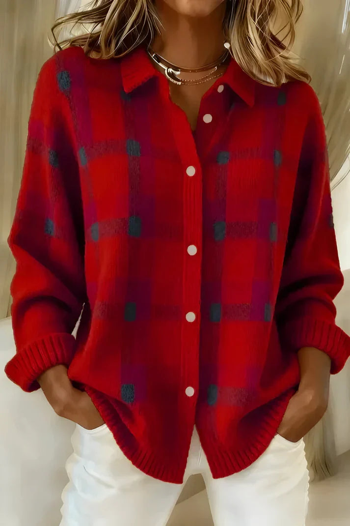Sarah Brushed Plaid Button-Front Cardigan – back view