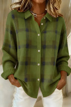 Sarah Brushed Plaid Button-Front Cardigan – detail view