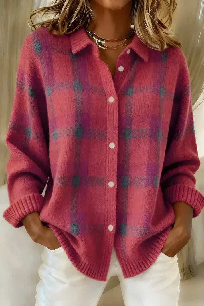 Sarah Brushed Plaid Button-Front Cardigan – side view