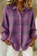 Sarah Brushed Plaid Button-Front Cardigan – back view