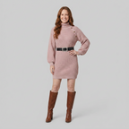 Saskia | Turtleneck A-Line Knit Sweater Dress – styled view