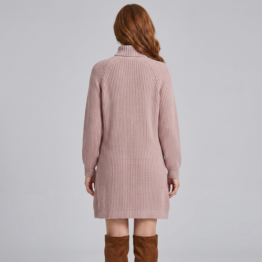 Saskia | Turtleneck A-Line Knit Sweater Dress – back view
