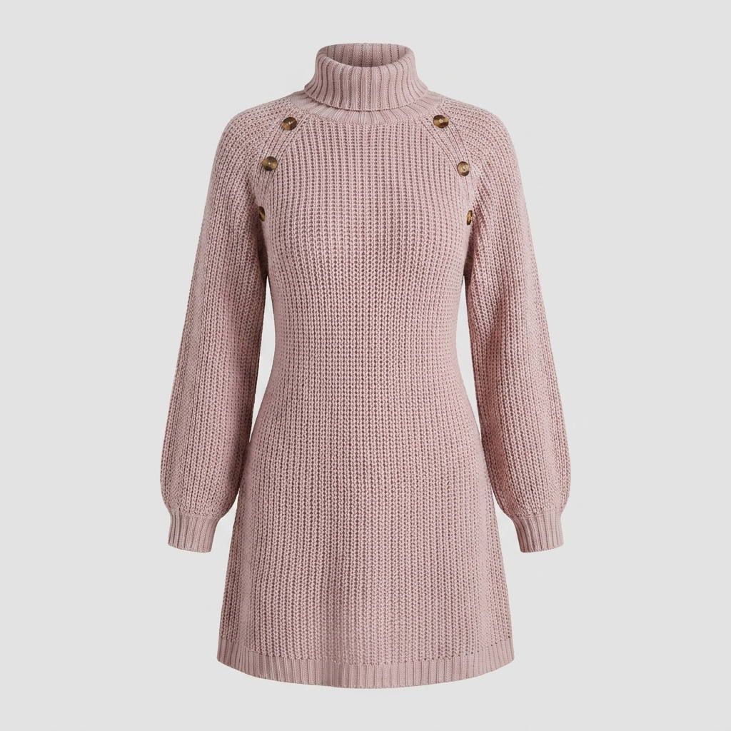 Saskia | Turtleneck A-Line Knit Sweater Dress – product view